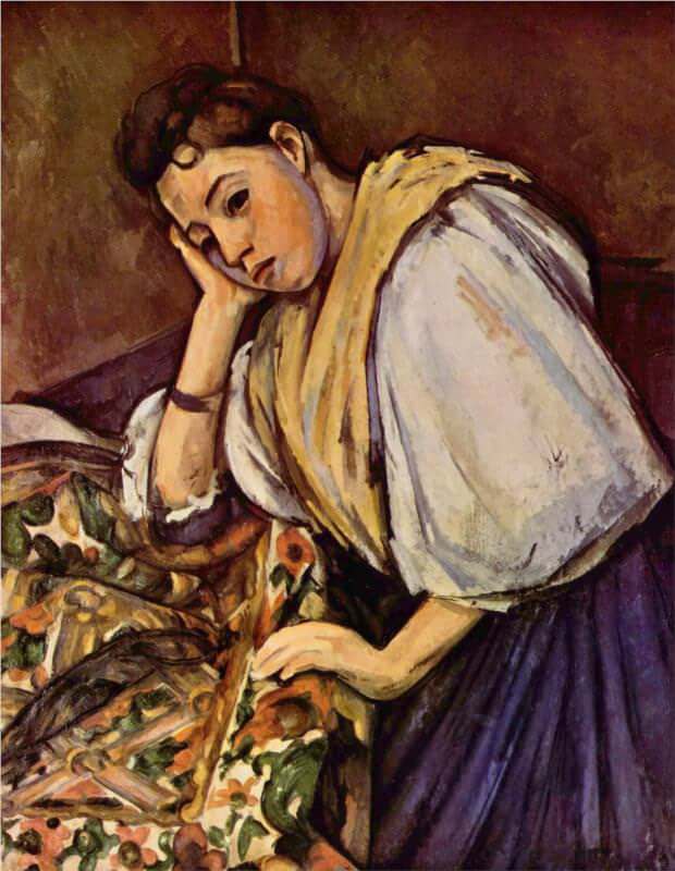Young Italian Girl Resting on Her Elbow, 1889 - by Paul Cezanne